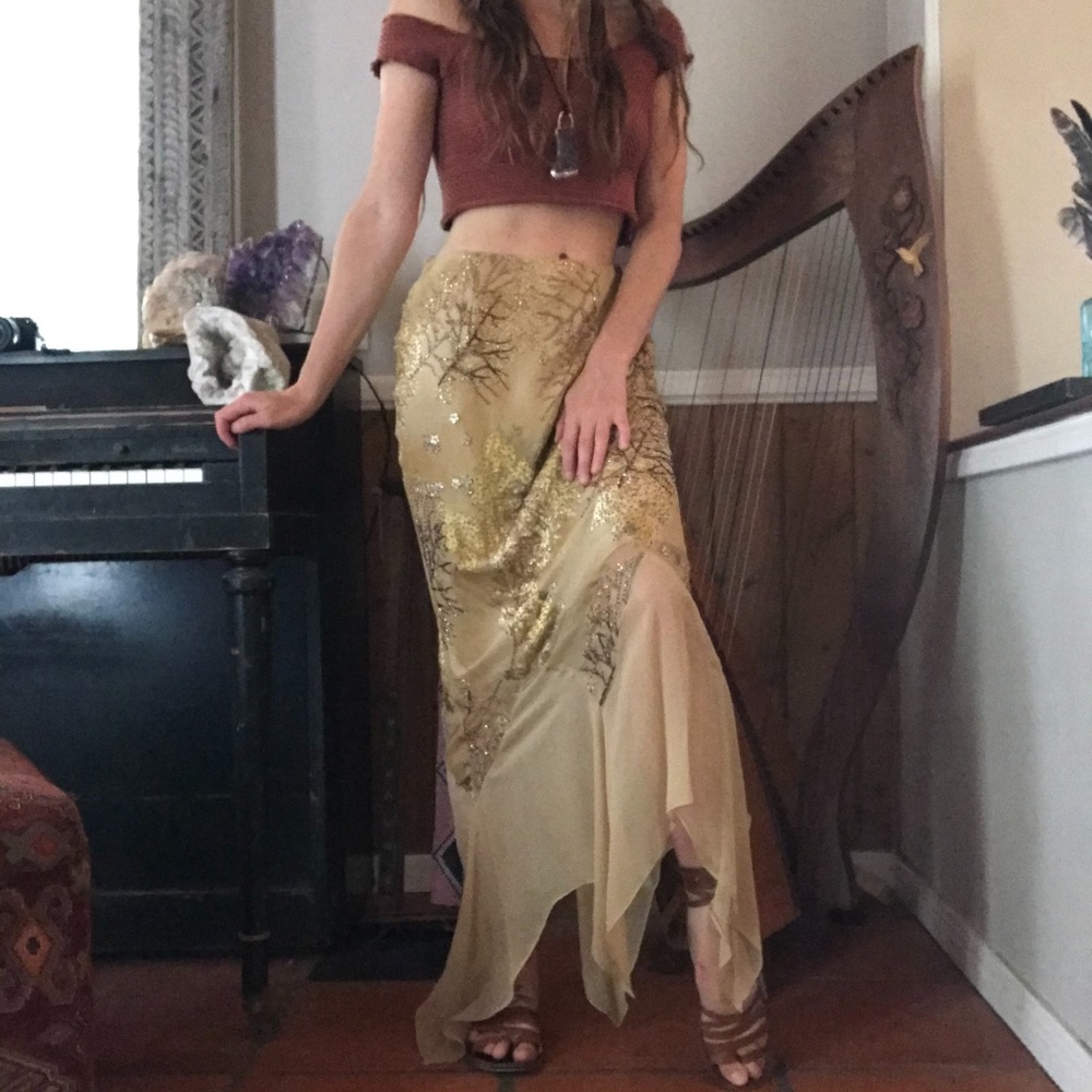 🌙Vintage Gold Beaded Goddess Elven Maxi Skirt